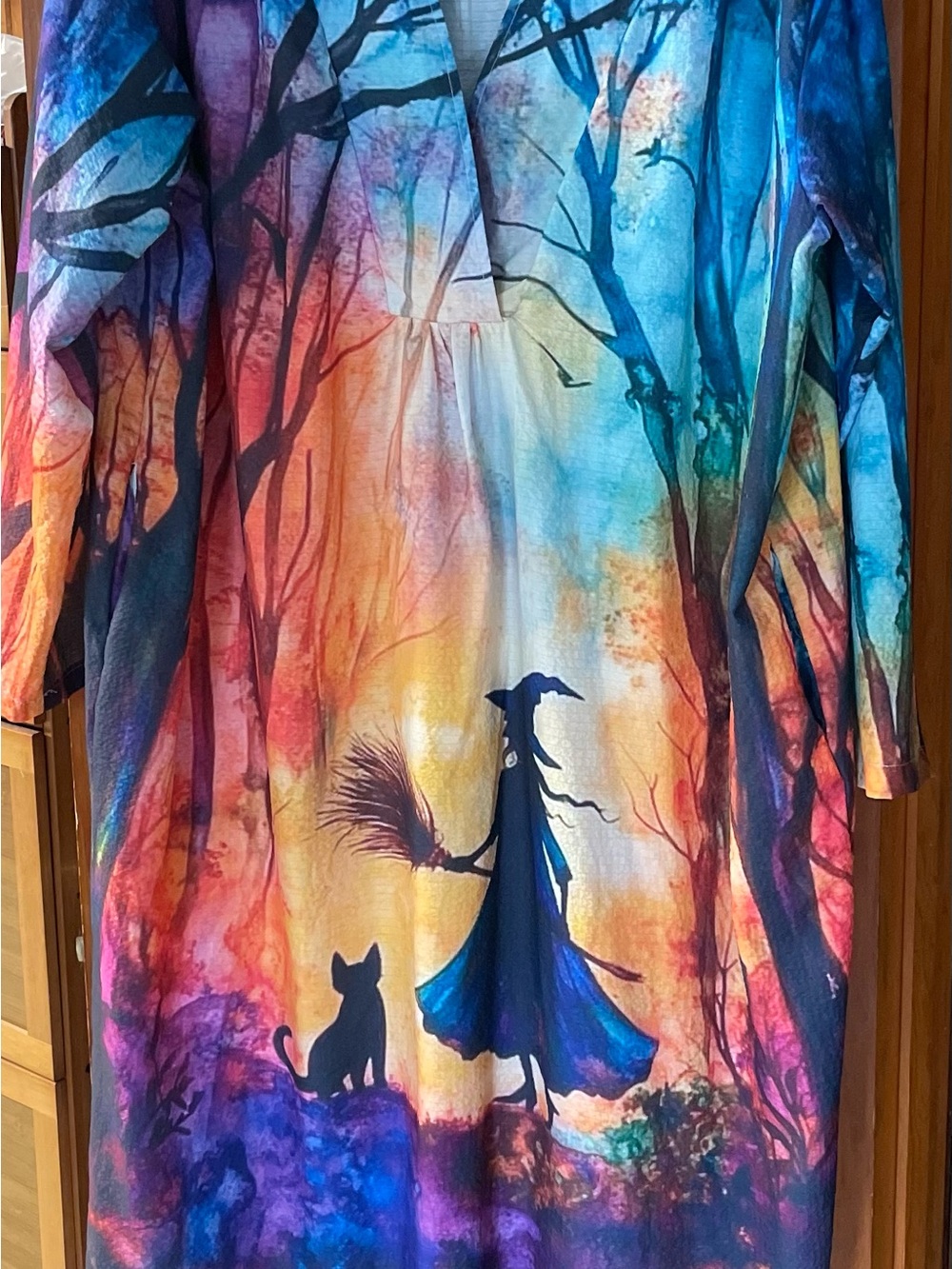 Maxi Dress with Enchanted Forest Witch Print - Multicolor